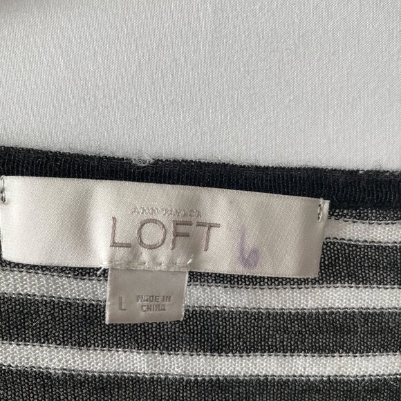 Ann Taylor Loft Womens Black Striped Pullover Sweater Thin Knit Size L - Picture 8 of 9